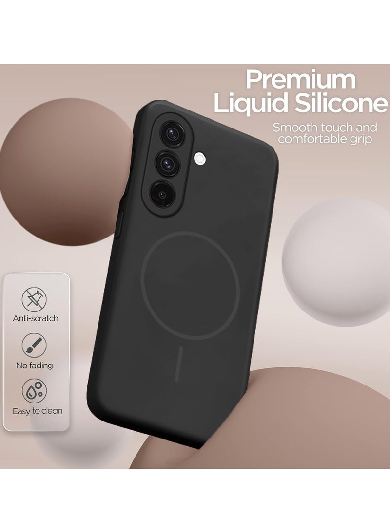 دبليو تيك غطاء حالة سامسونج جالاكسي S26 بلس 5G 2026 من السيليكون السائل الفاخر متوافق مع حلقة MagSafe الرقيقة (MCMPMN) - أسود - Image 3